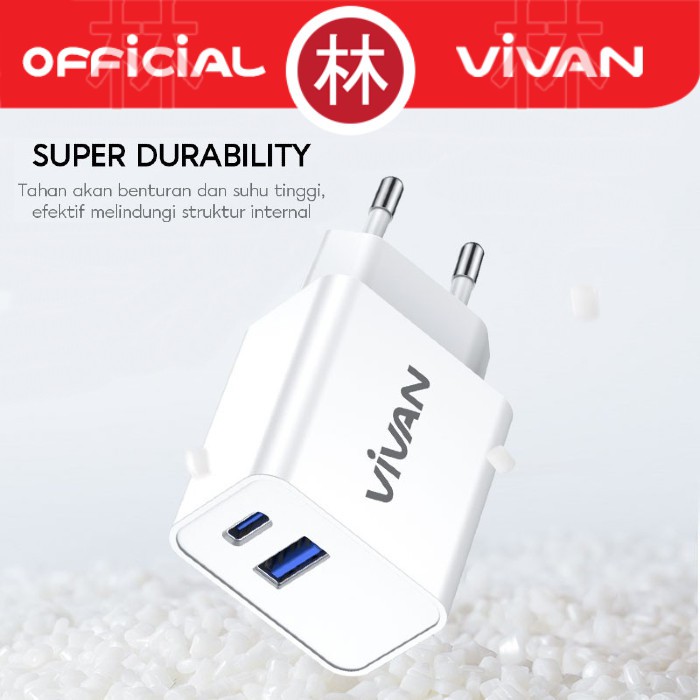 Vivan Power 25 Dual Port Output 3A PD/QC3.0 Super Durability Charger