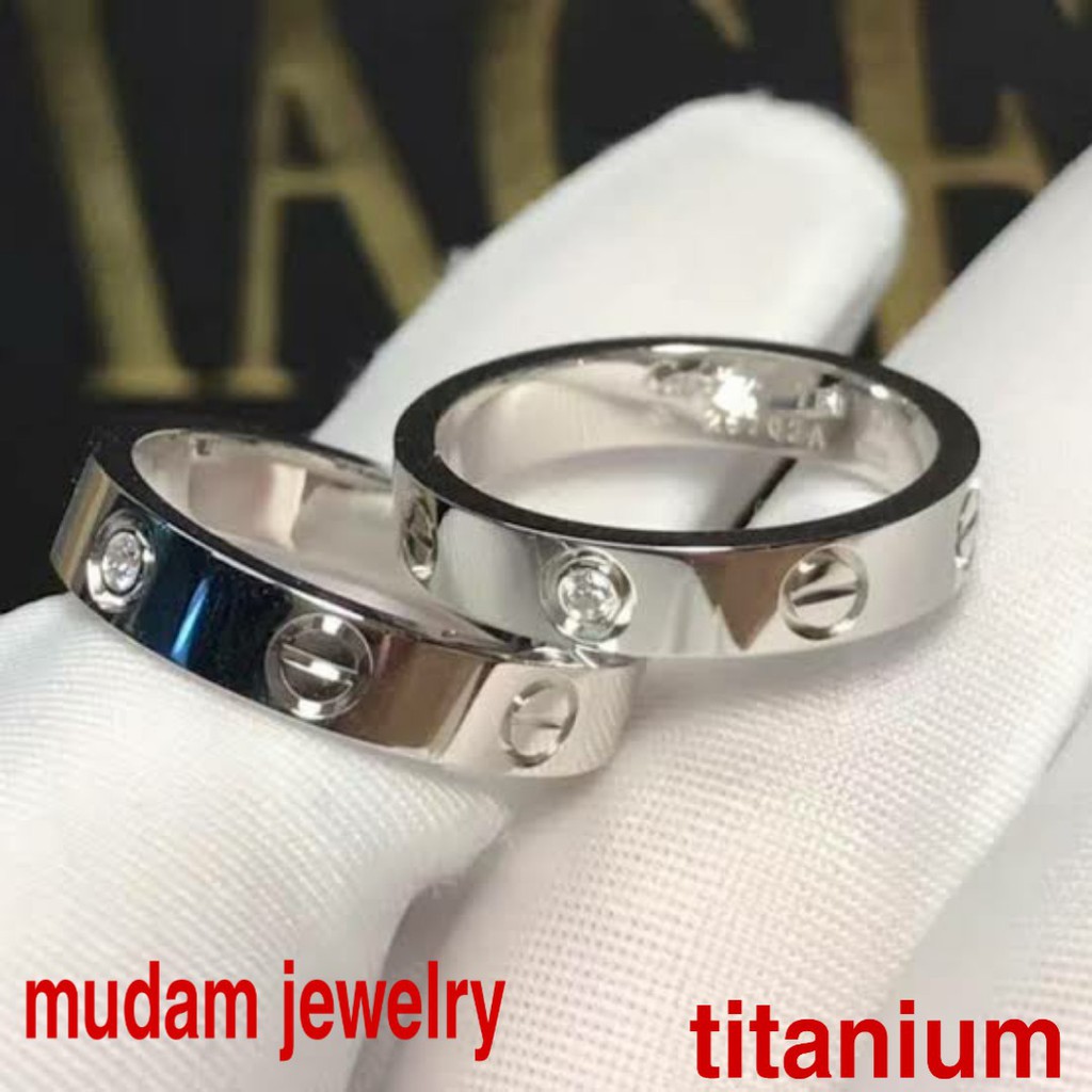 Cincin Unisex Titanium C4rtier Dengan Kristal Lapis Emas 18K