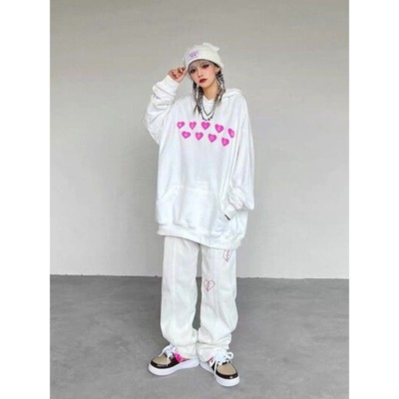 S - XXXXXL(6XL) Hoodie Love Cute NEVER Heart Sarange Bigsize Korean Urban Style Harajuku Jumper Oversize Wanita Jacket Boy Girl Streetwear