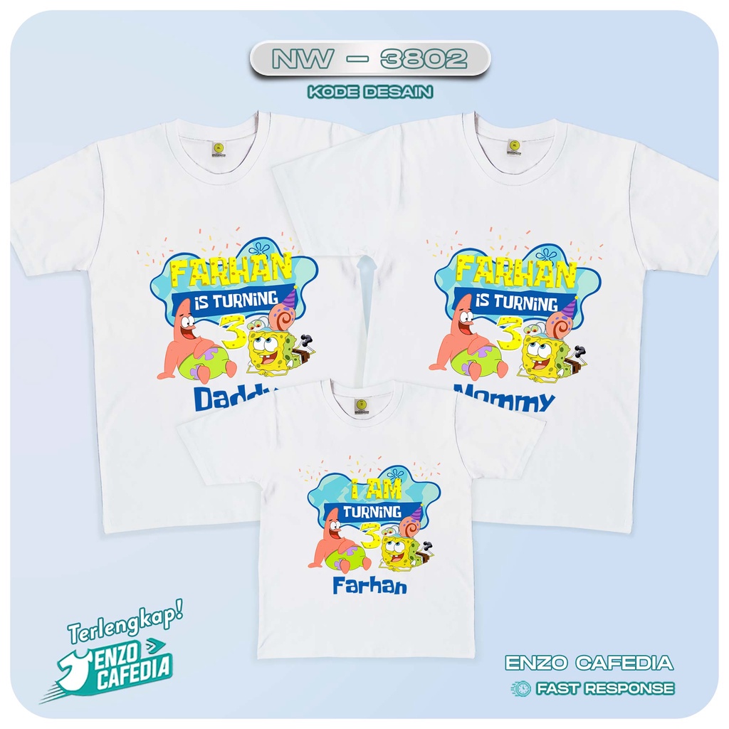 Baju Couple Keluarga | Kaos Family Ulang Tahun | Kaos Tema Spongebob NW 3802 | Gratis Custom | Kaos 