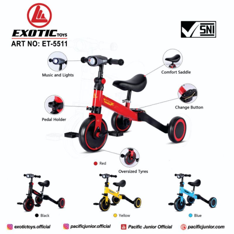 0Balance Bike Sepeda Roda 3 Tiga Tricycle Push 3in1 Anak Exotic ET 5511