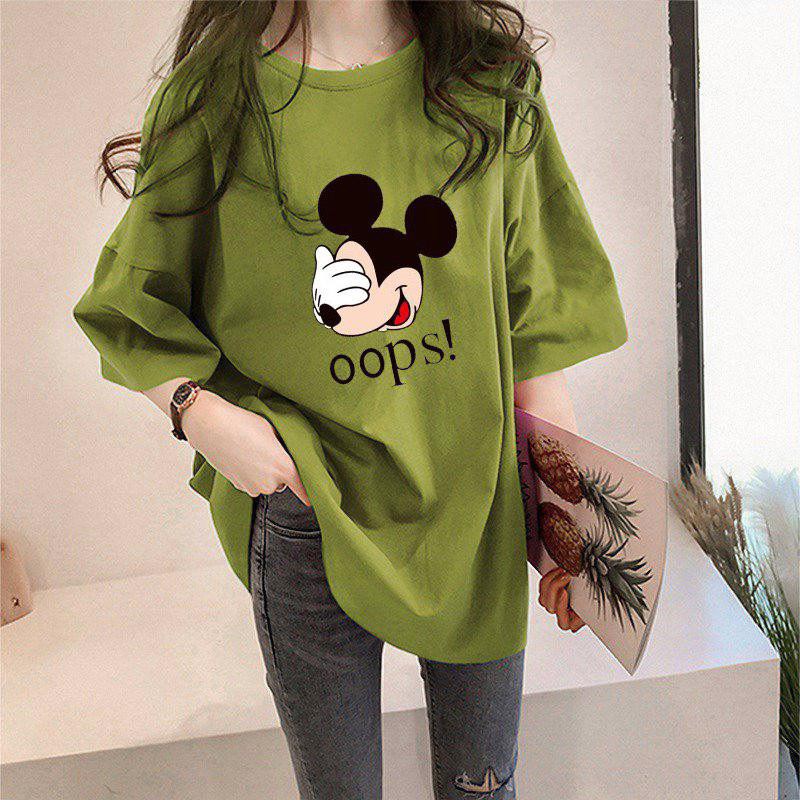 Oversize Tee Tshirt Model Longgar Untuk Wanita Motif Mickey Mouse OOPS