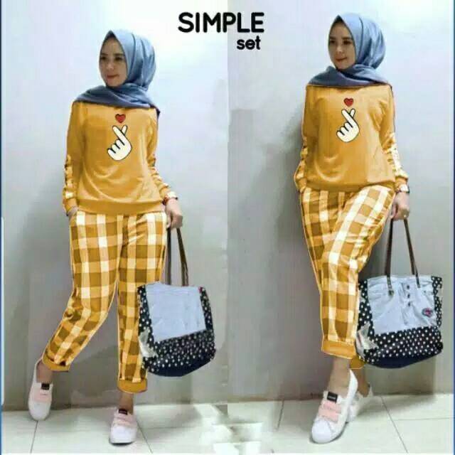 SET CELANA SIMPLE SARANGSIM KOTAK, BABYTERRY, GAMIS HIJAB MUSLIM, SETELAN