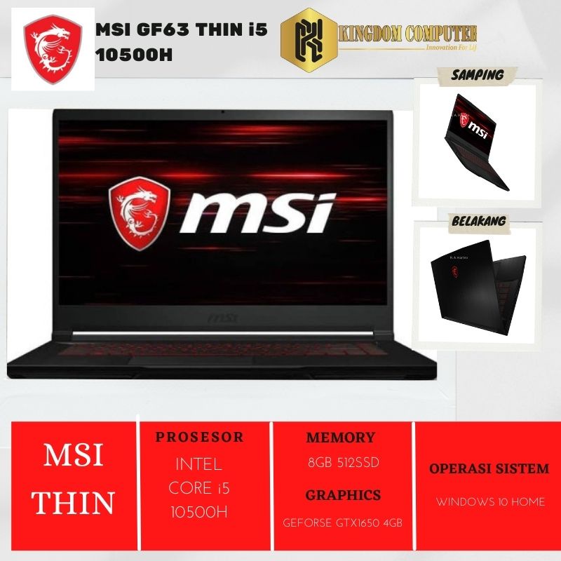 MSI THIN GF63 I5 10500H 8GB 512SSD GTX1650 4GB W10