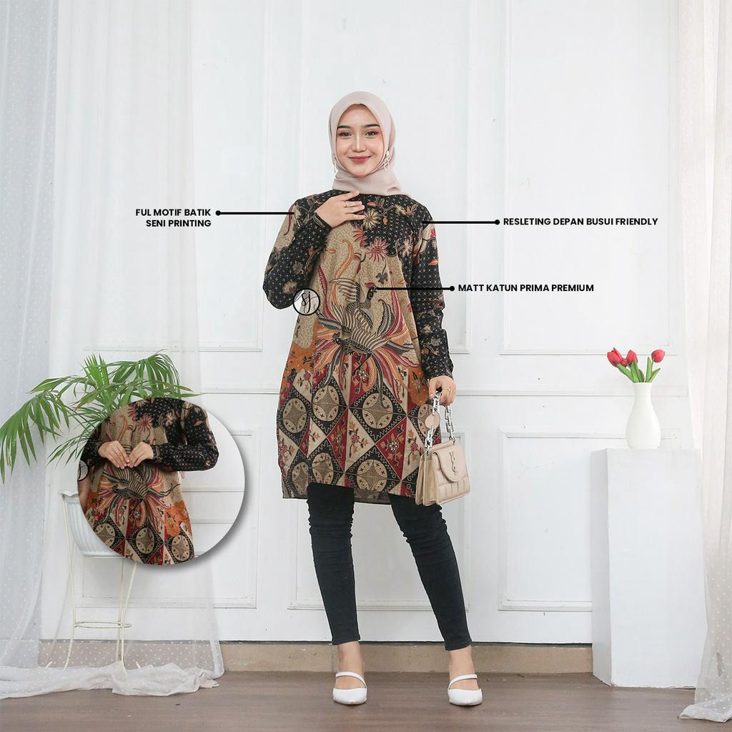 SAROJA | Couple Tunik Keluarga Alisa Hitam | Couple Tunik Batik | Couple Tunik Pasangan | Couple Tunik Ibu Anak Perempuan | Dress Lengan Panjang
