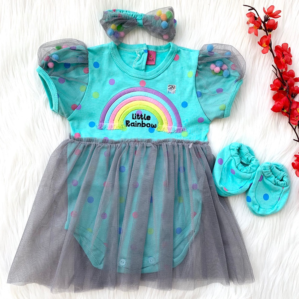 Baju setelan jumper rok bayi cewek baby girl free bandana lucu murah bahan adem pergi jalan rai