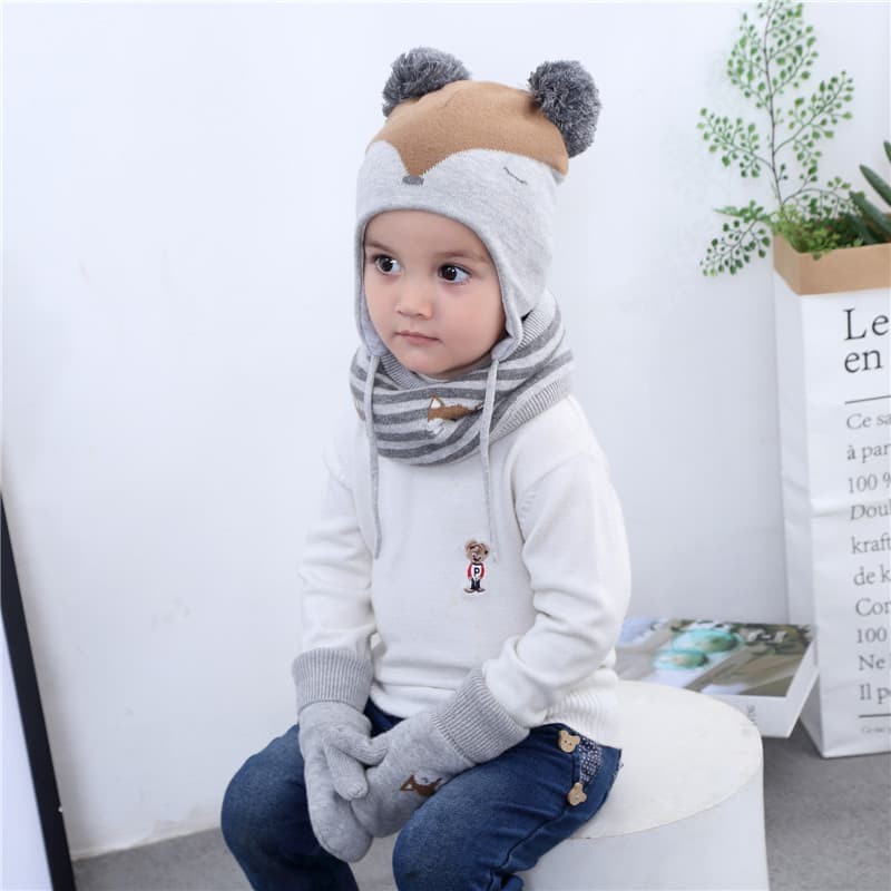 Kids winter hat topi rajut anak musim salju dingin fox