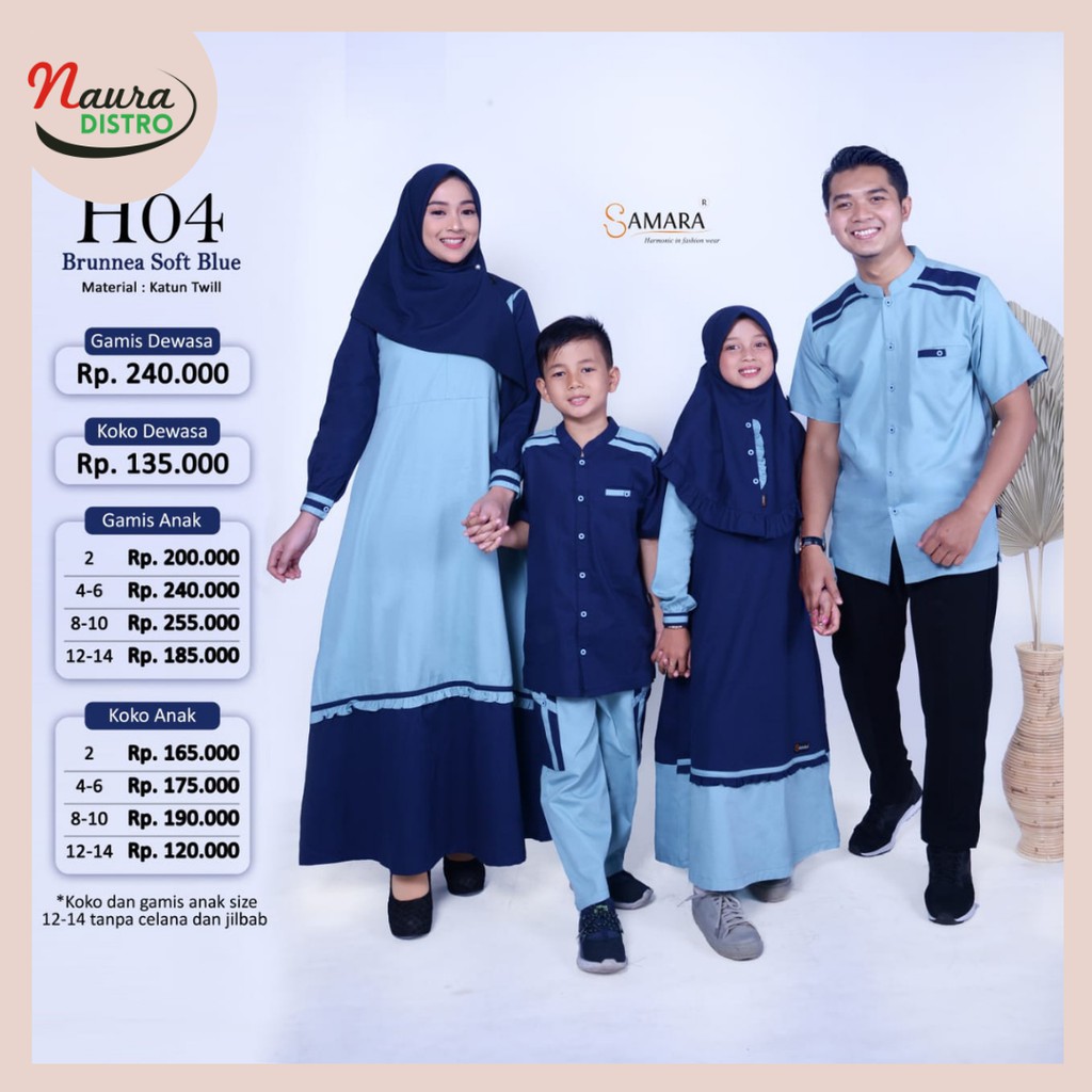 Sarimbit Keluarga Busana Muslim Gamis dan Koko H04 Brunnea Soft Blue by SAMARA