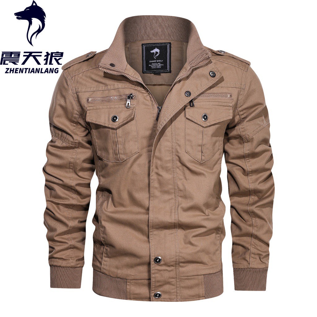 Jaket Pria Keren Shopee Jaket pria dari kapas mencuci mantel tipis multi tas