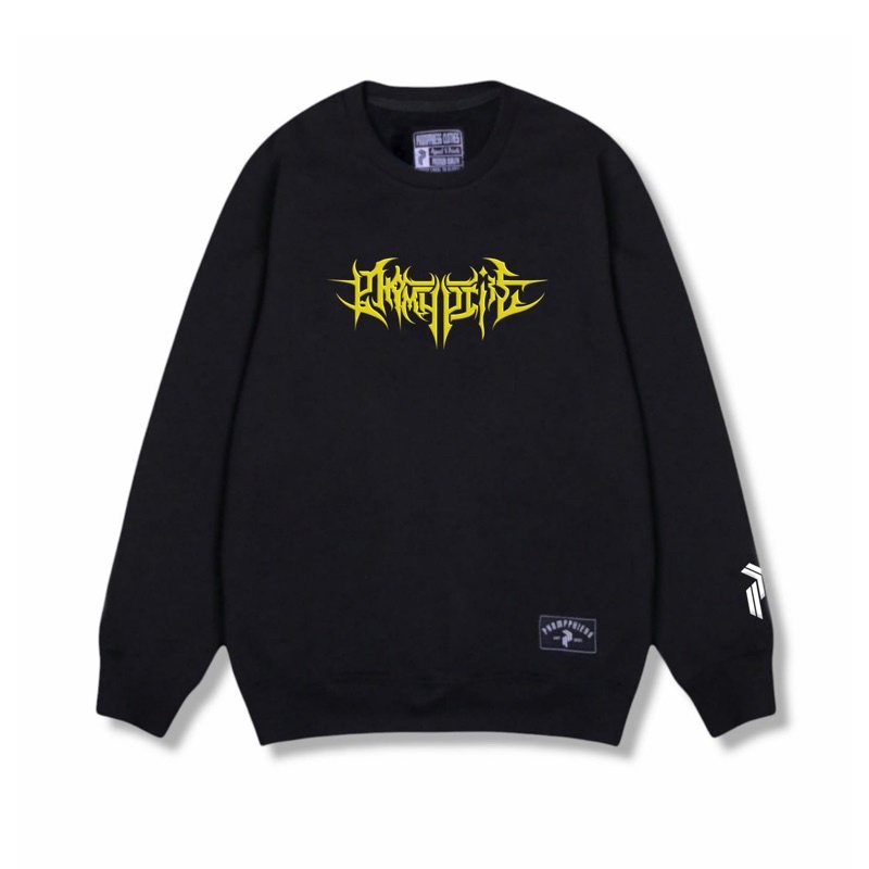 PHOMPPHIESS Crewneck Hitam Metal Sweater Bordir Pria Wanita