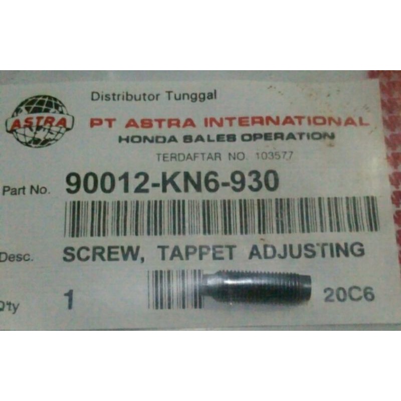 Baut setelan Klep screw tappet adjusting Honda Tiger ORI Astra made in Japan 90012-KN6-930