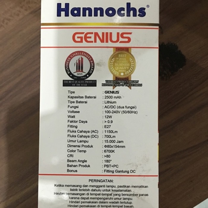 Lampu Genius Hannocs 12W 12 Watt Super Terang Nyala Otomatis AC DC