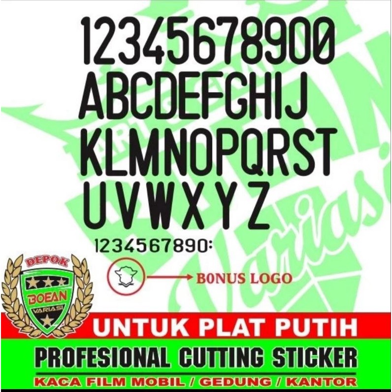 cutting sticker huruf dan angka plat motor putih font hitam