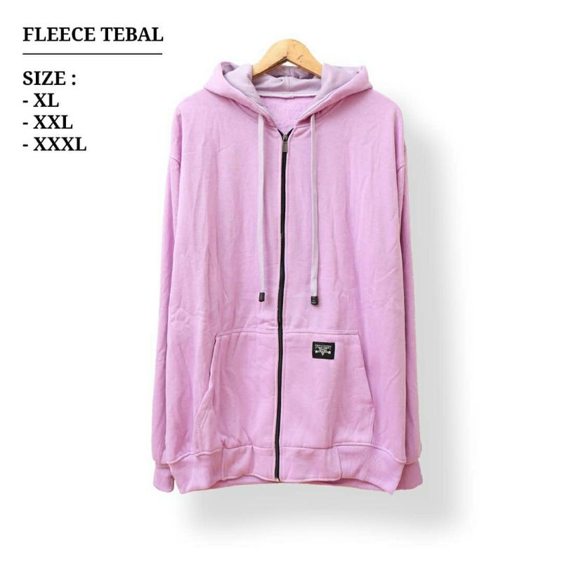 JAKET Jumbo Pria Wanita Big Size Hoodie Oversize Murah XL XXL XXXL Zipper Polos Cewek Cowok Premium-Lilac
