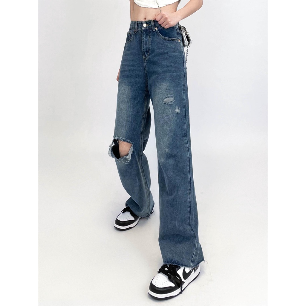 Highwaist Biru Premium Import Loose Original Fashion Retro Celana Jeans Panjang Wanita