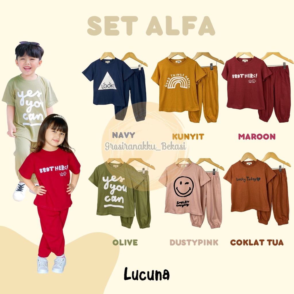 Setelan Anak Unisex Lucuna Alfa Mix Warna Size 1-5Tahun