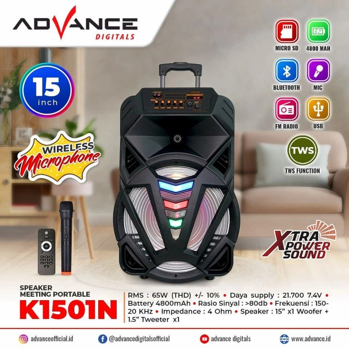 Advance Speaker Bluetooth K1501 15Inch Speaker Meeting Portable