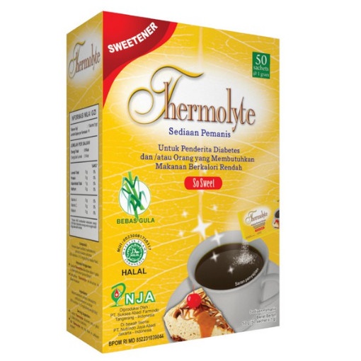 

Krimer- Thermolyte Diet Sugar 50`S / Gula Rendah Kalori / Gula Diet / -Krimer.