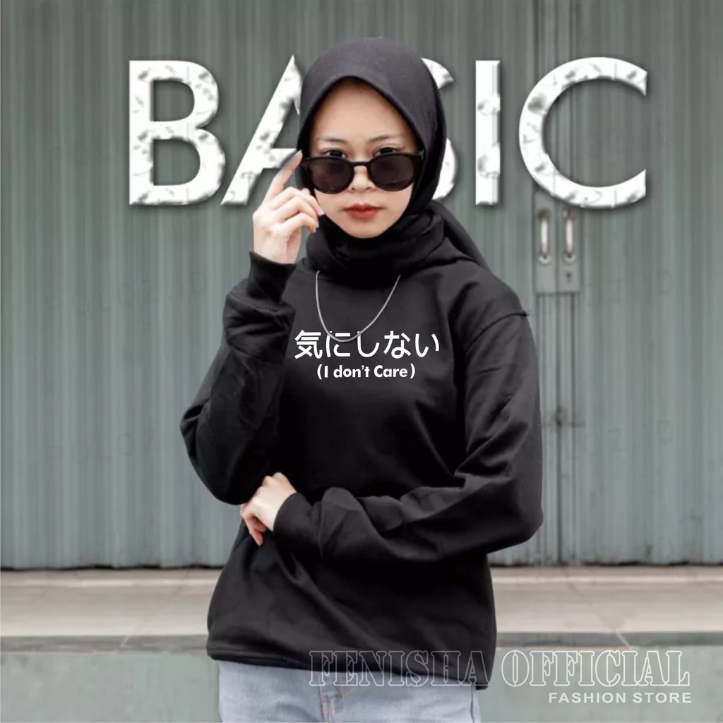 FenishaStore I DONT CARE Sweater Crewneck Wanita Lengan Panjang Size M-L-XL-XXL Bisa Bayar Ditempat COD