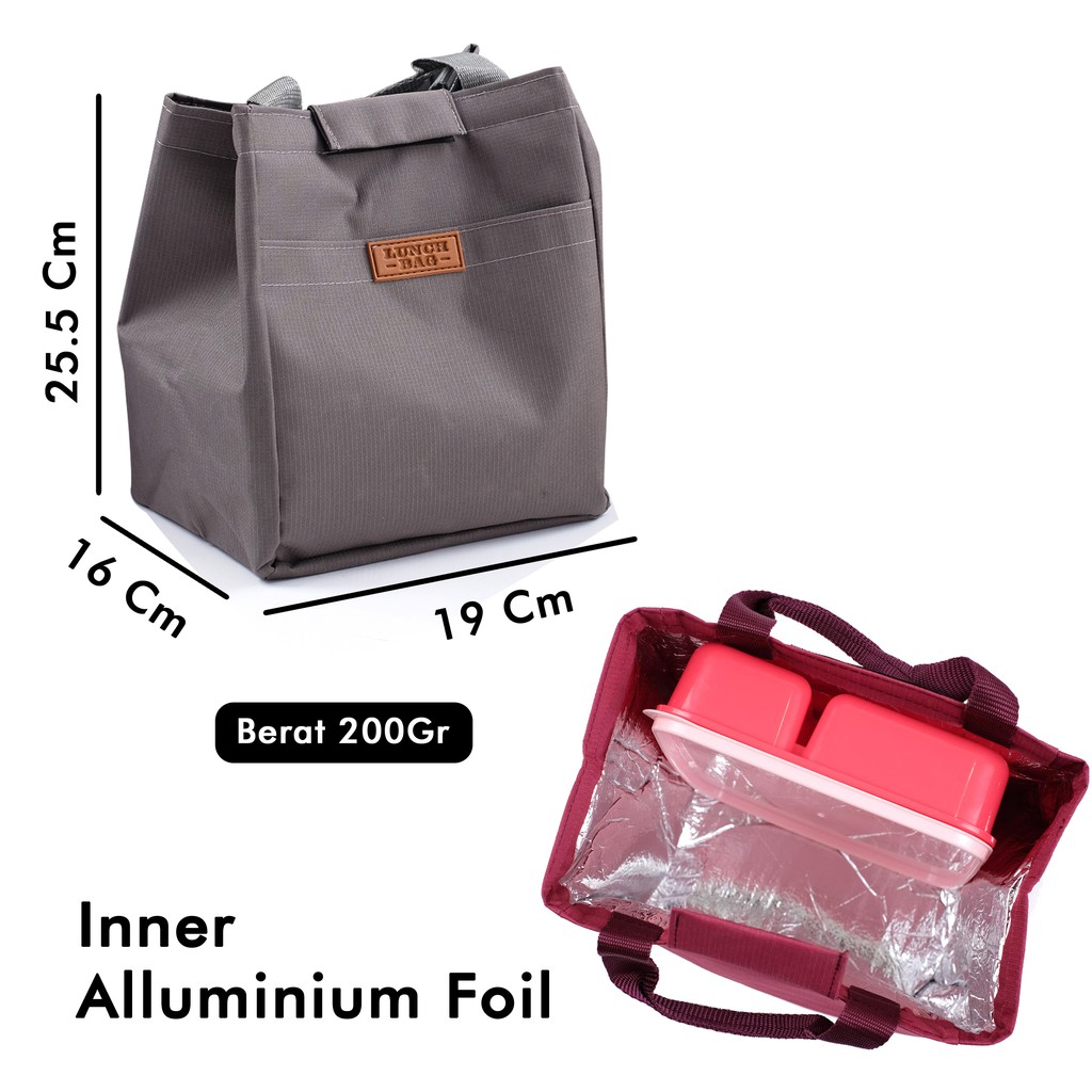 Tas Bekal Makanan Lunch Bag Polos Perekat Cooler Bag Aluminium Foil Lunch Box Set Tempat Kotak Makan