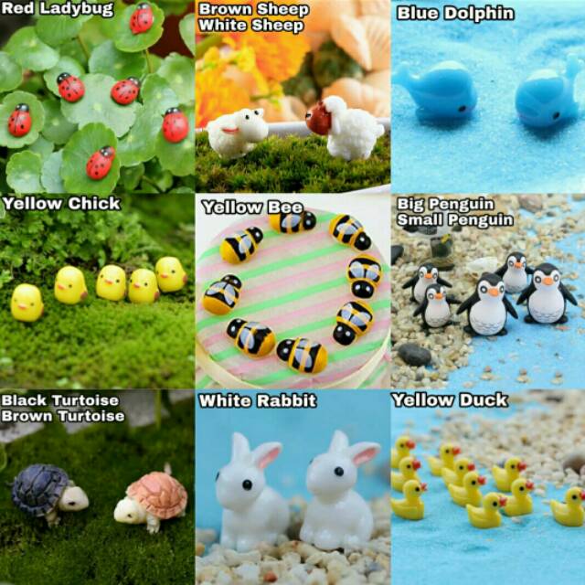 Miniatur Hiasan Terrarium Rumah Boneka DIY Anak Ayam Bebek Kumbang Lebah Kura-Kura Kelinci Dolphin