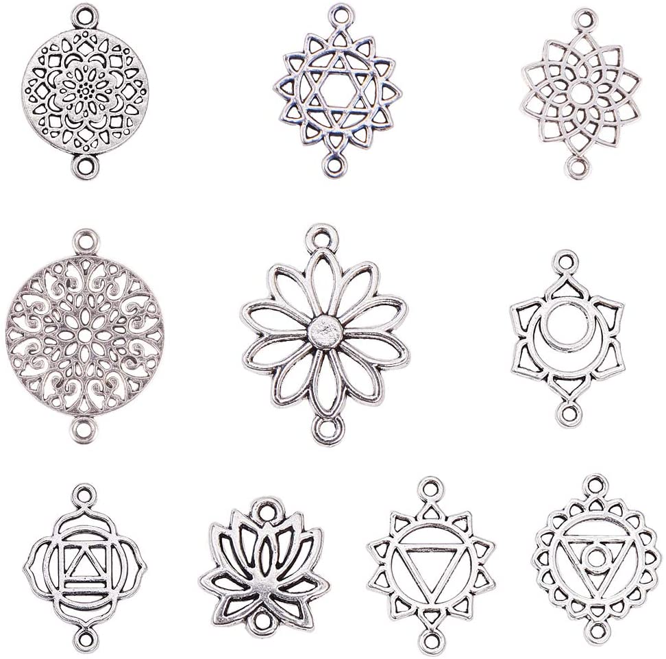 Flower Connector Charms Finding Tibetan Antique Silver Flower Hollow Chakra Charms Pendants