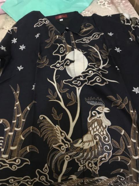 Batik Solo Ayam Batik Biru Size M - Xxl  Kemeja Batik Katun Cabut Sragenan Full Furing