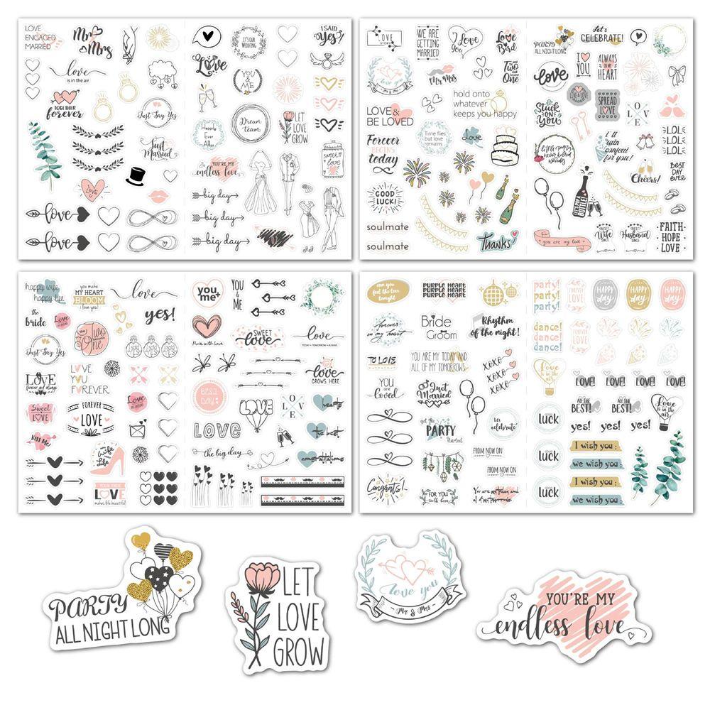 Populer 4PCS Stiker Wedding Bliss 4PCS/SET Engagement Love Sticker Anti Air