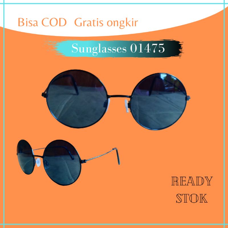 Jual Sunglasses Kacamata Bulat Pria Wanita Unisex Style Korea Frame Besi Hitam Putih