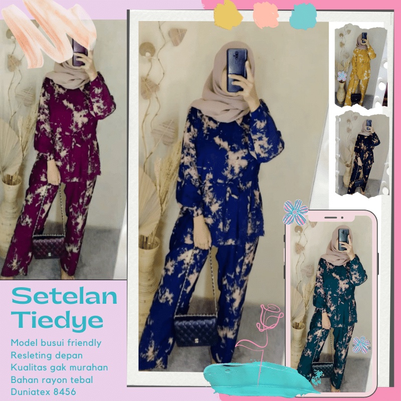 Setelan Wanita Tie Dye One Set Tiedye Set Tie Die Tiedie Busui Friendly Tiedye Baju Lengan Panjang