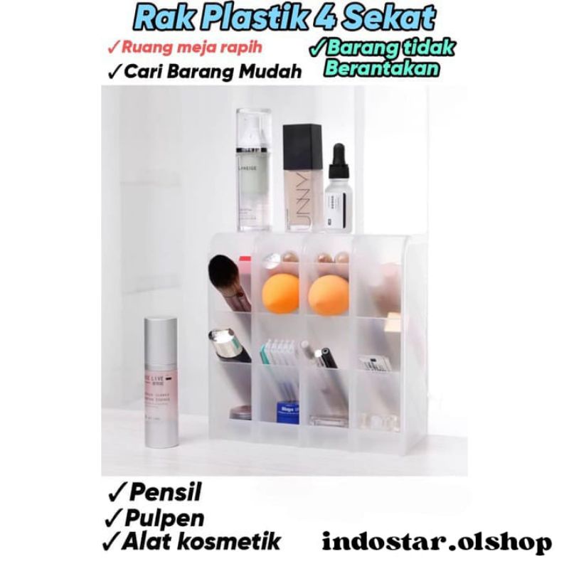 Rak Mini 4 Sekat/Rak laci Plastik 4 Slot Pulpen Spidol/Desktop Draewr