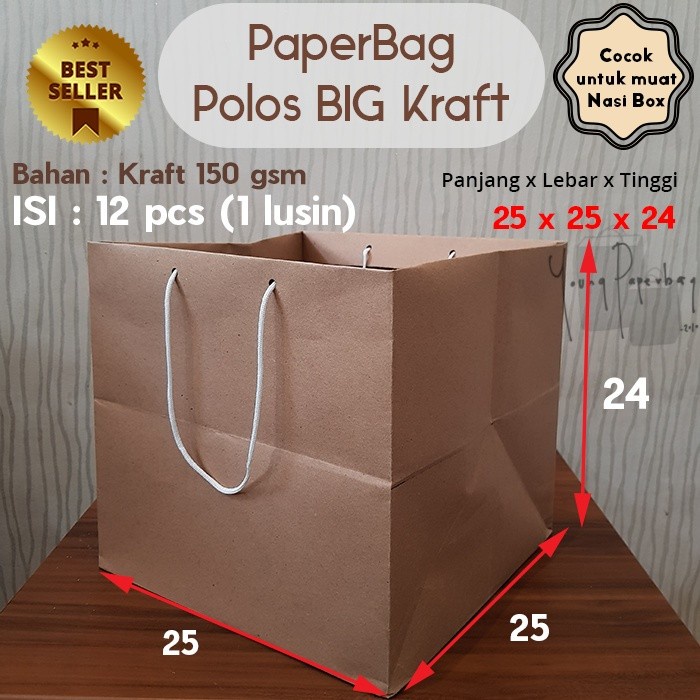 

NEW Paper Bag/Tas Kertas Paperbag Polos Kraft Kotak Nasi Box 25 x 25 x 24