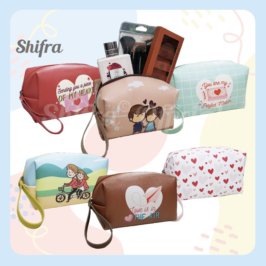 TEMPAT MASKER POUCH MASKER POUCH KOSMETIK WANITA LOVE COUPLE SHIFRA