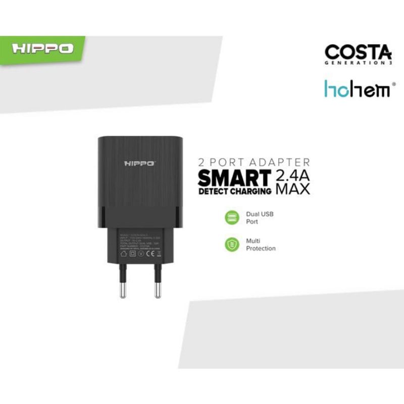 Hippo Kepala Adaptor Charger Costa Gen 3 2 USB Port 2.4A