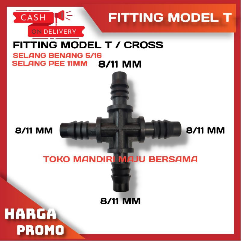 KONEKTOR NEPEL SELANG 11 MM 4 WAY / CROSS 4 CABANG / FITTING CANAG 4 SELANG 8/11 MM