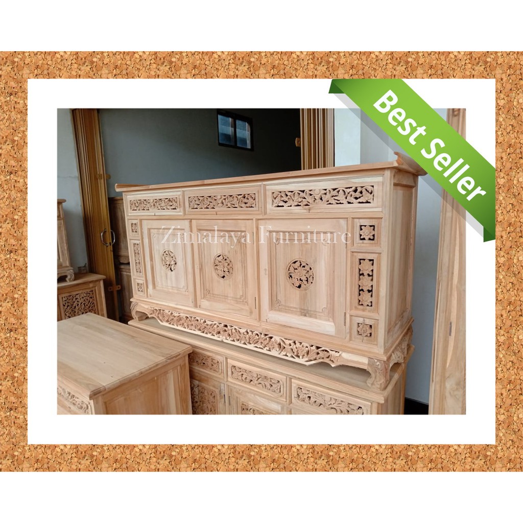 Bufet Model Cina Bahan Kayu Jati Solid Mentah