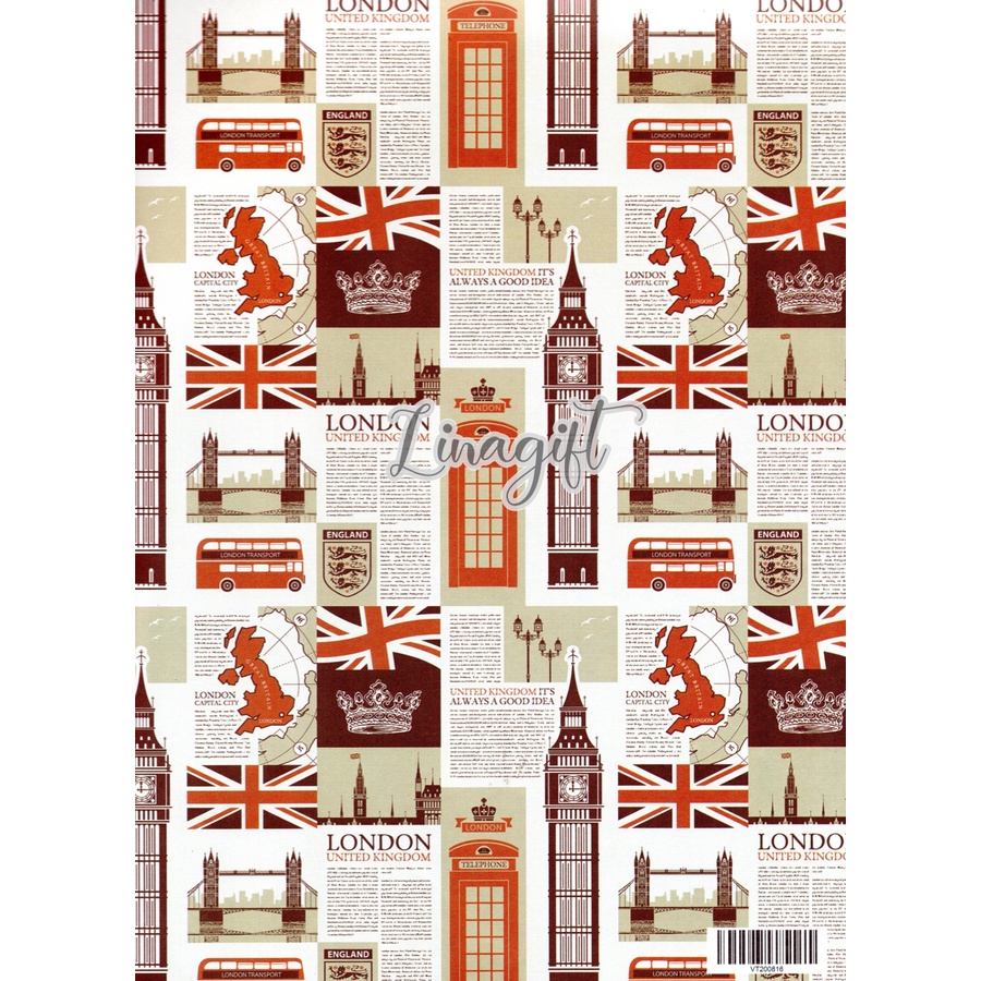 ( 5 Lembar ) KERTAS KADO VL PARIS - DOFF GIFT WRAP PAPER RETRO EIFFEL LONDON BIG BEN VINTAGE CLASSIC BACKGROUND COVER PHOTOGRAPH