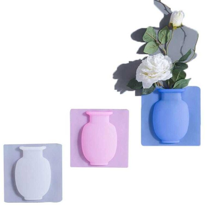 Pot Tanaman Hias Silicon Tempel Dinding Sticky Wall Vase - Putih