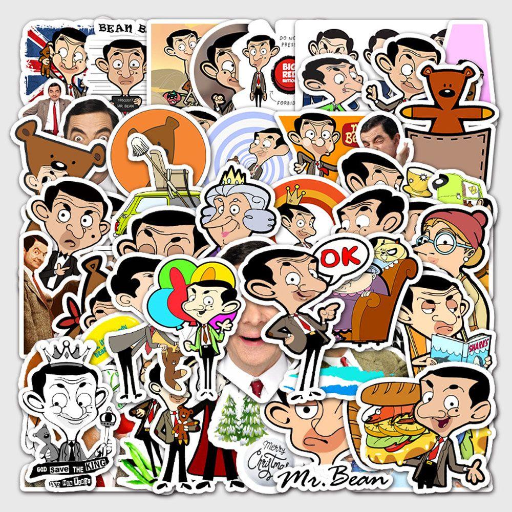 Lanfy Pak Stiker Kacang 50Pcs Kartun Gitar Laptop Motor DIY Mr. Bean Diary Decals