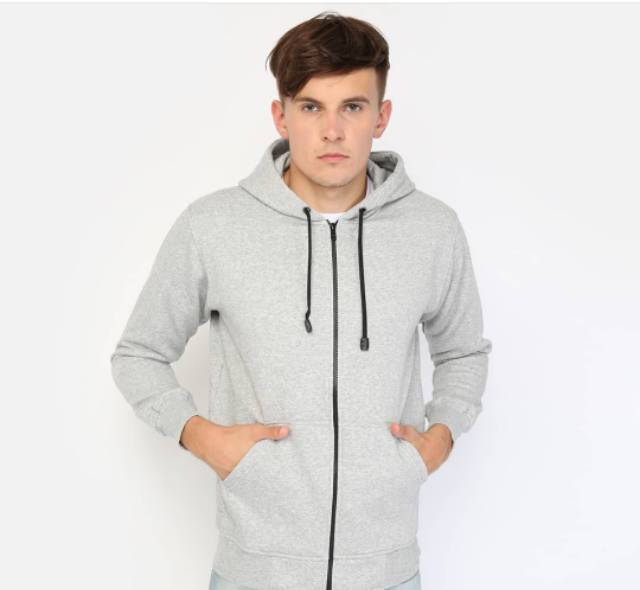 Jaket Sweater Polos Pria Wanita Hoodie ZIPPER Abu Misty Disrto murah
