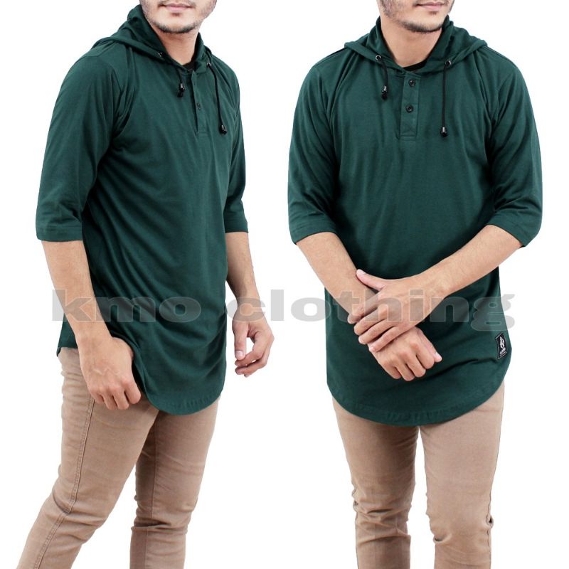 KMO Kaos Kurta Hoodie Pria Muslim Lengan 3/4 / Kaos Kurta Pakistan