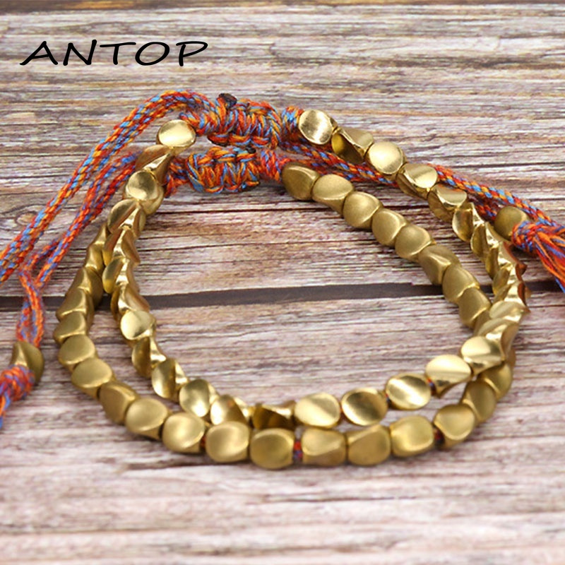 Hand-woven Copper Beads Lucky Bracelet Retro Adjustable Bracelet for Couples Women Men Jewelry ANTOP