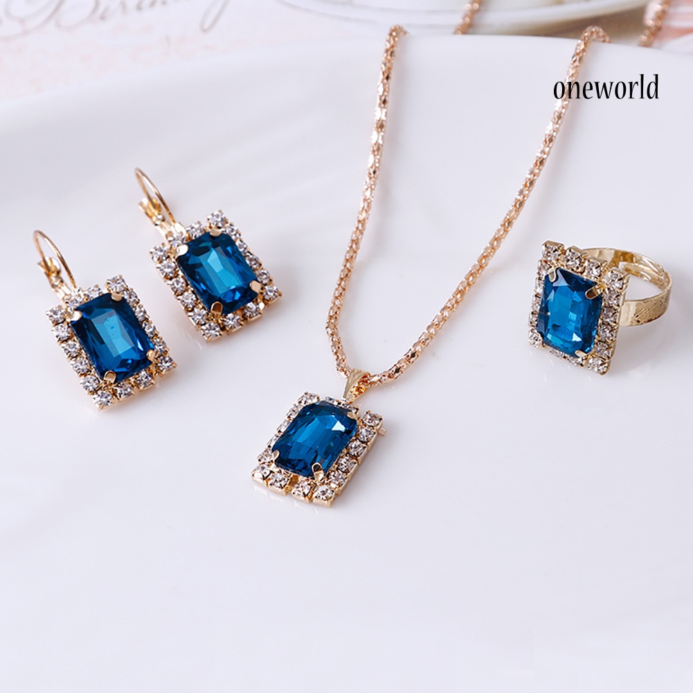 OW@ Fashion Jewelry Set Women Banquet Wedding Party Necklace Earrings Finger Ring