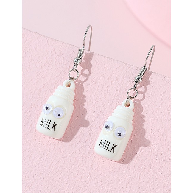 LRC Anting Gantung Fashion White Little Doll Resin Alloy Earrings Y64705