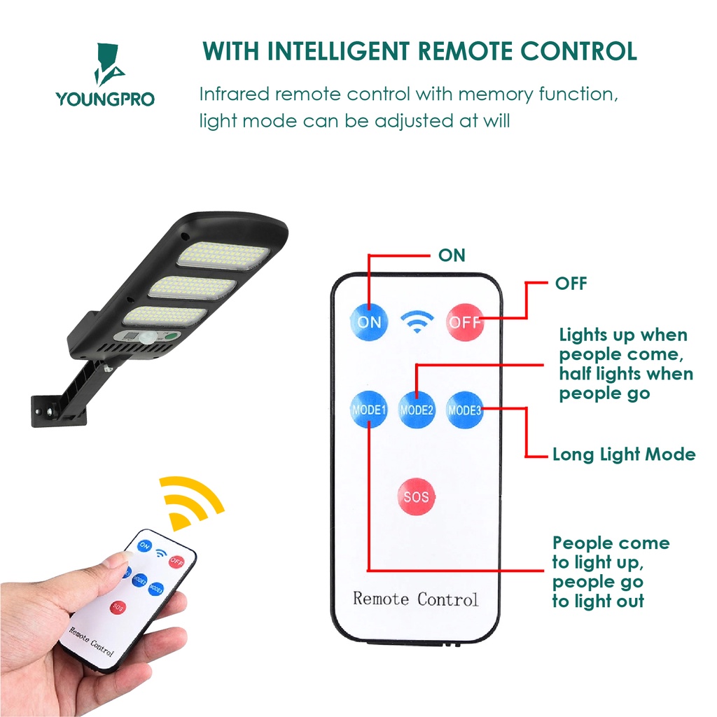 YOUNGPRO YCO-213 Lampu jalan solar 213 LED 3 Mode Dinding Tenaga Surya Lampu Outdoor