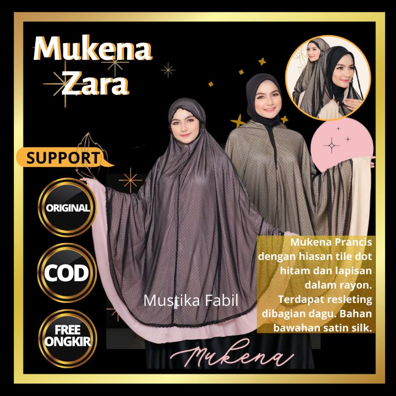 Mukena Zara By Pricilla Rayon Dewasa Prancis 2 in 1 Premium Satin Silk Tile Mewah Tidak Terawang Muk