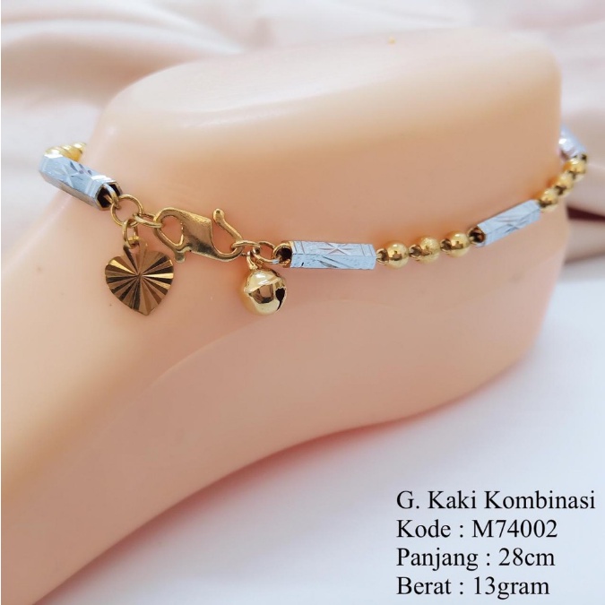 74001.5 Gelang Kaki Pipa Wanita Motif Balok Tebal Mainan Lonceng Bunyi Titanium Lapis Emas 24k