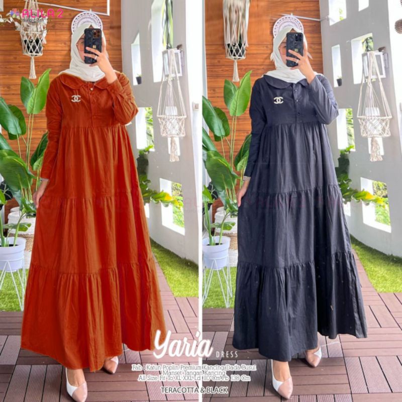 Terbaru gamis Yaria, bahan Katun poplin premium, Ld.110 Pb.138 kancing dada, by Alila