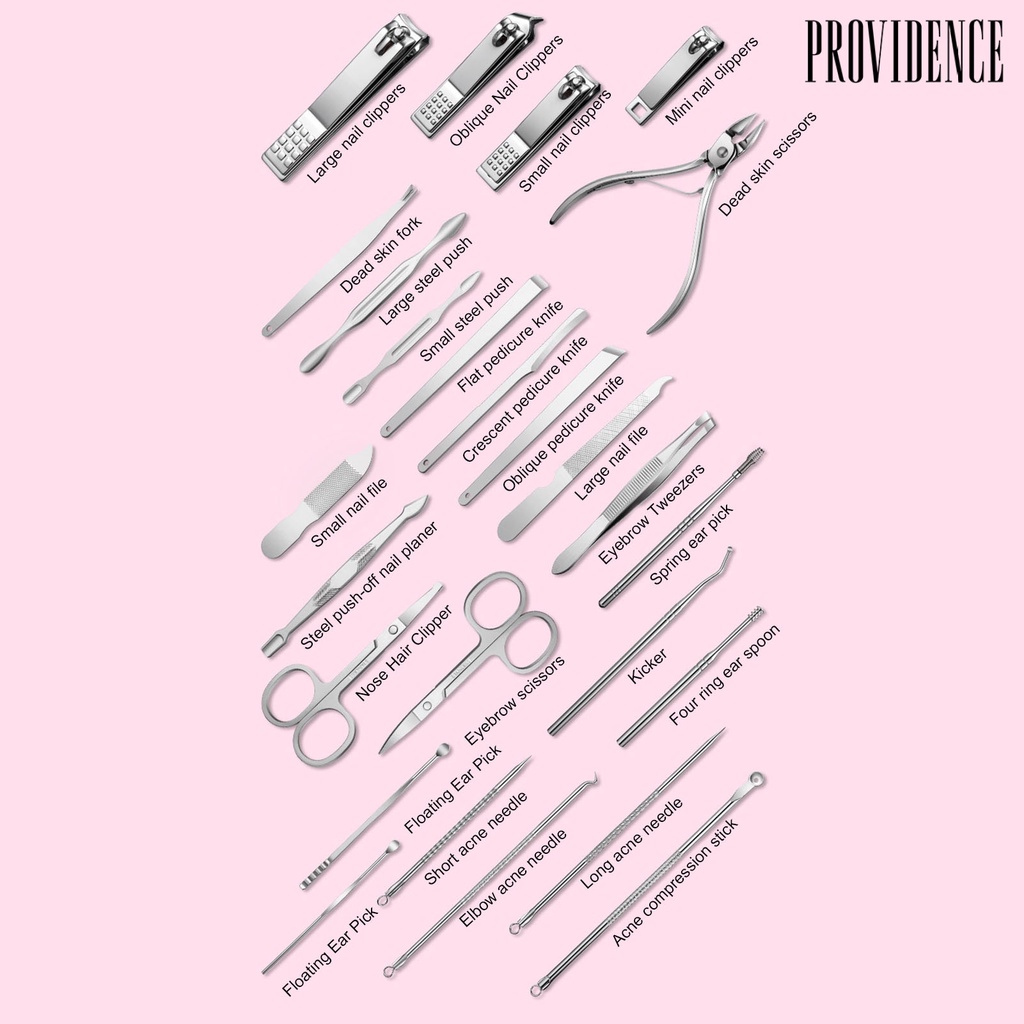 26pcs / Set Alat Manicure Portabel Bahan Stainless Steel Untuk Indoor