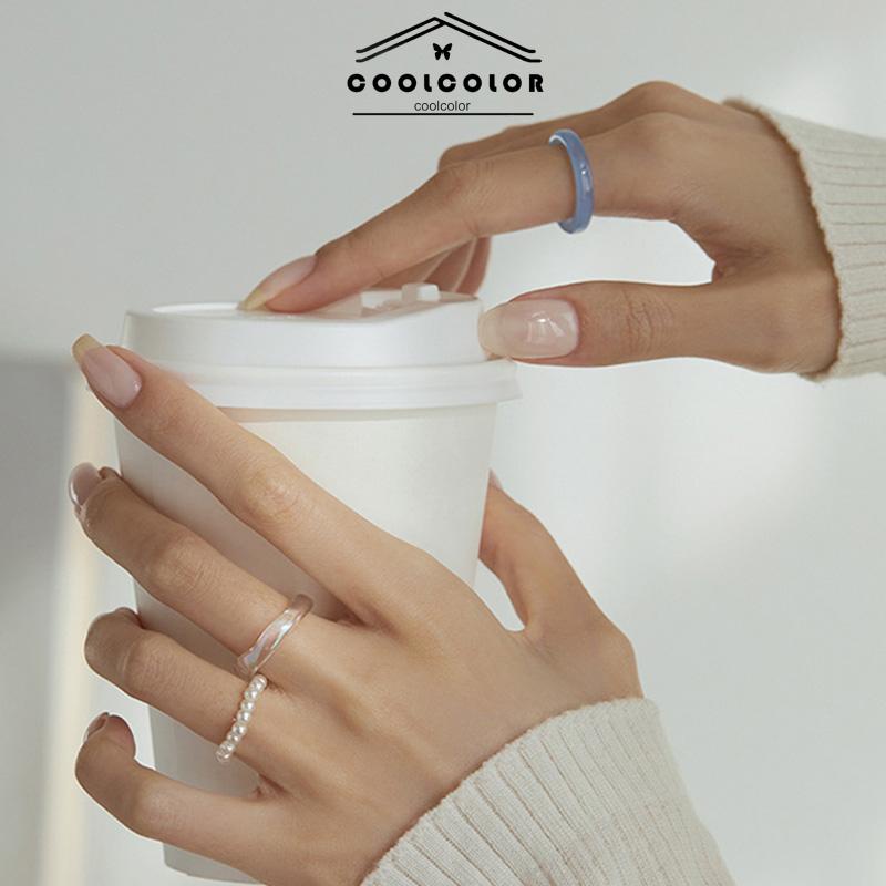 Murah❤️3 Pcs/Set Cincin Resin Korea Sederhana Ring Mutiara Wanita Anti Karat Dan Anti Luntur Set Untuk Hadiah Ulang Tahun Aksesoris Fashion COD